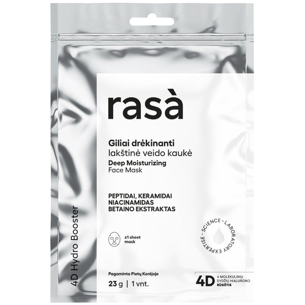 RASA 4D HYDRO BOOSTER Giliai drėkinanti lakštinė veido kaukė, 23g
