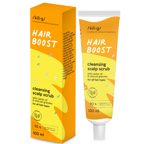 KILIG HAIR BOOST galvos odos šveitiklis su ricinos aliejumi ir alyvuogių kauliukais 100 ml