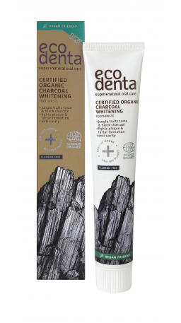 ECODENTA sertifikuota COSMOS ORGANIC balinanti juoda dantų pasta su džiunglių vaisiais 75ml
